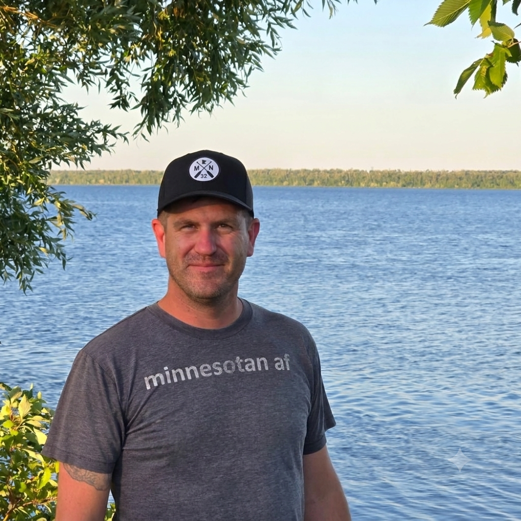 Joe Ackerman standing by a Minnesota lake
